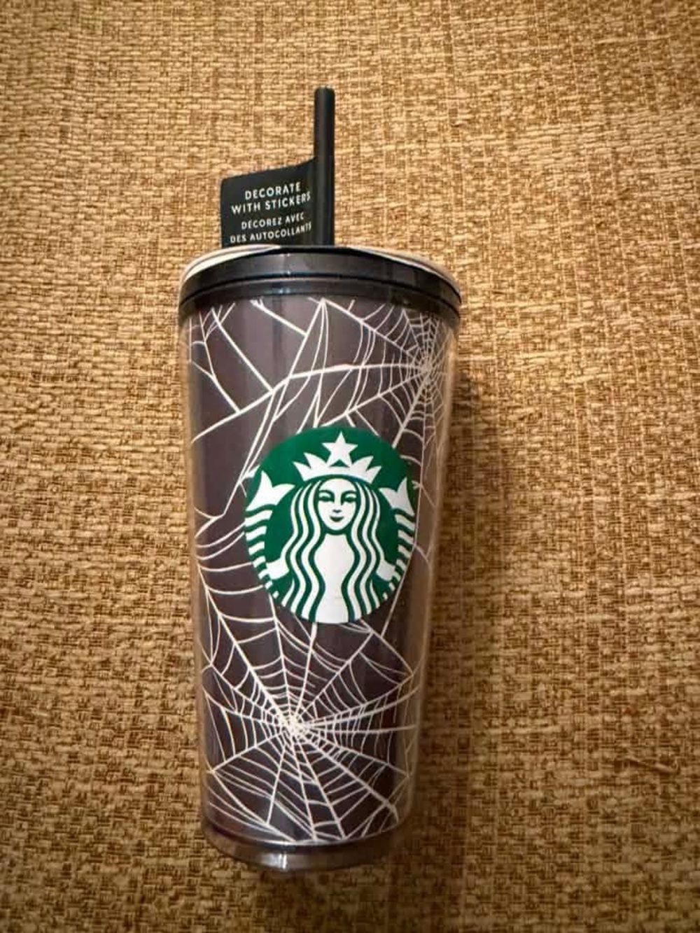Starbucks Black Tumbler with White Spiderweb and Green Logo